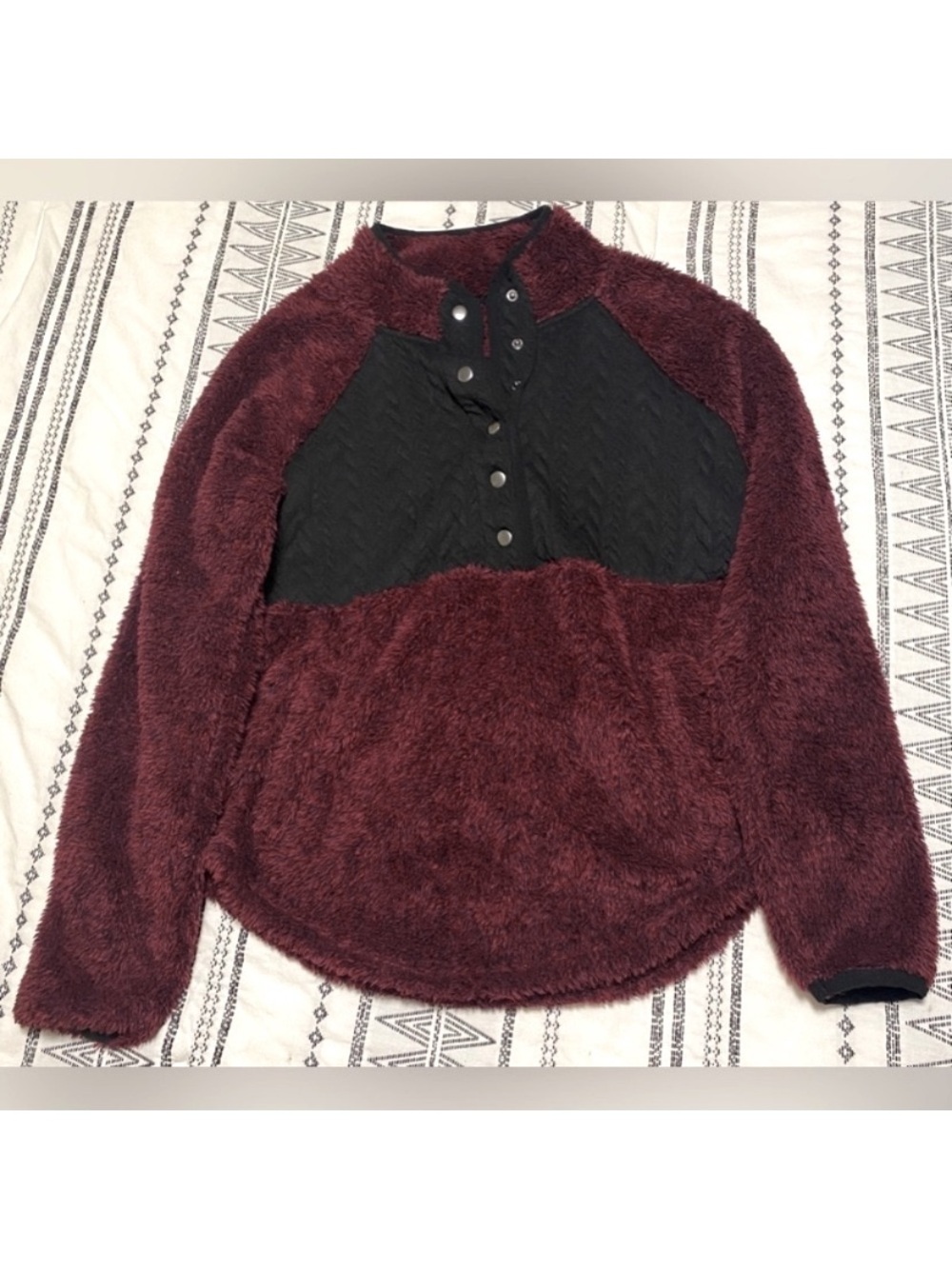 Maurices Burgundy and Black Teddy Pullover Jacket